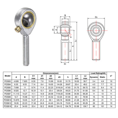 Harfington Uxcell 4pcs POSB3 Male Rod End Bearing 3/16" Bore and #10-32 Right Hand Thread