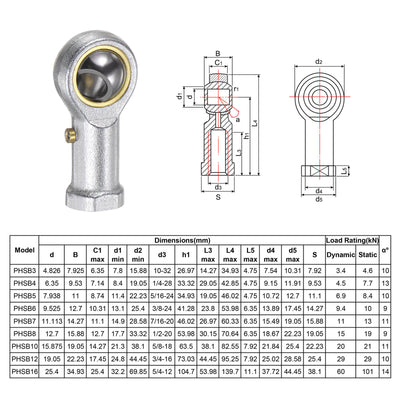 Harfington Uxcell 2pcs PHSB5 Female Rod End Bearing 5/16" Bore and 5/16-24 Left Hand Thread