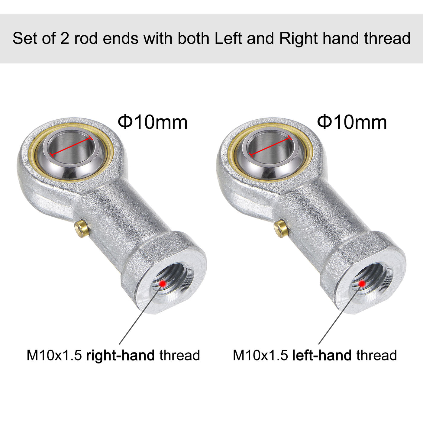 uxcell Uxcell PHS10 M10 Female Rod End Set - 2pcs of M10x1.5 Left & Right Hand Thread Rod End