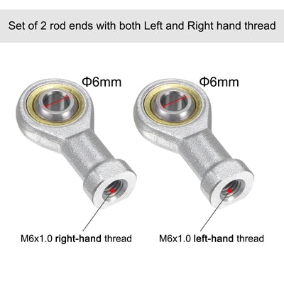 Harfington Uxcell PHSA6 M6 Female Rod End Set - 2pcs M6x1.0 Left and Right Hand Thread Rod Ends