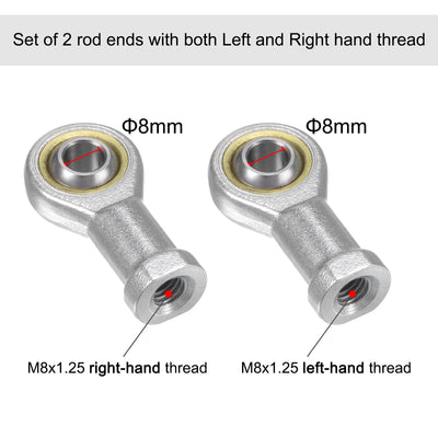 Harfington Uxcell PHSA8 M8 Female Rod End Set - 2pcs M8x1.25 Left and Right Hand Thread Rod Ends