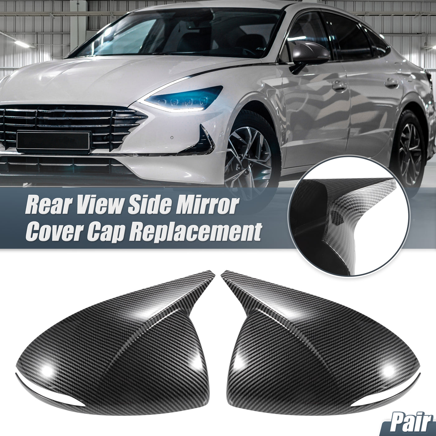 X AUTOHAUX 1 Pair Car Rear View Driver Passenger Side Mirror Cover Cap Overlay Black Carbon Fiber Pattern for Hyundai Sonata 2020 2021 2022 2023 for Models with Turn Signal Light