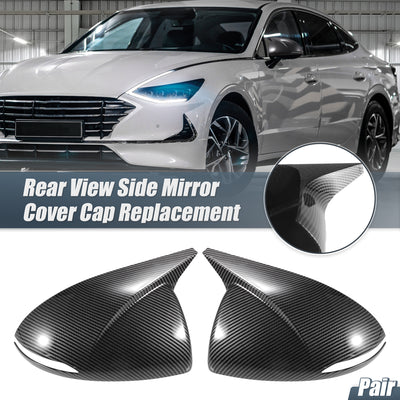 Harfington 1 Pair Car Rear View Driver Passenger Side Mirror Cover Cap Overlay Black Carbon Fiber Pattern for Hyundai Sonata 2020 2021 2022 2023 for Models with Turn Signal Light