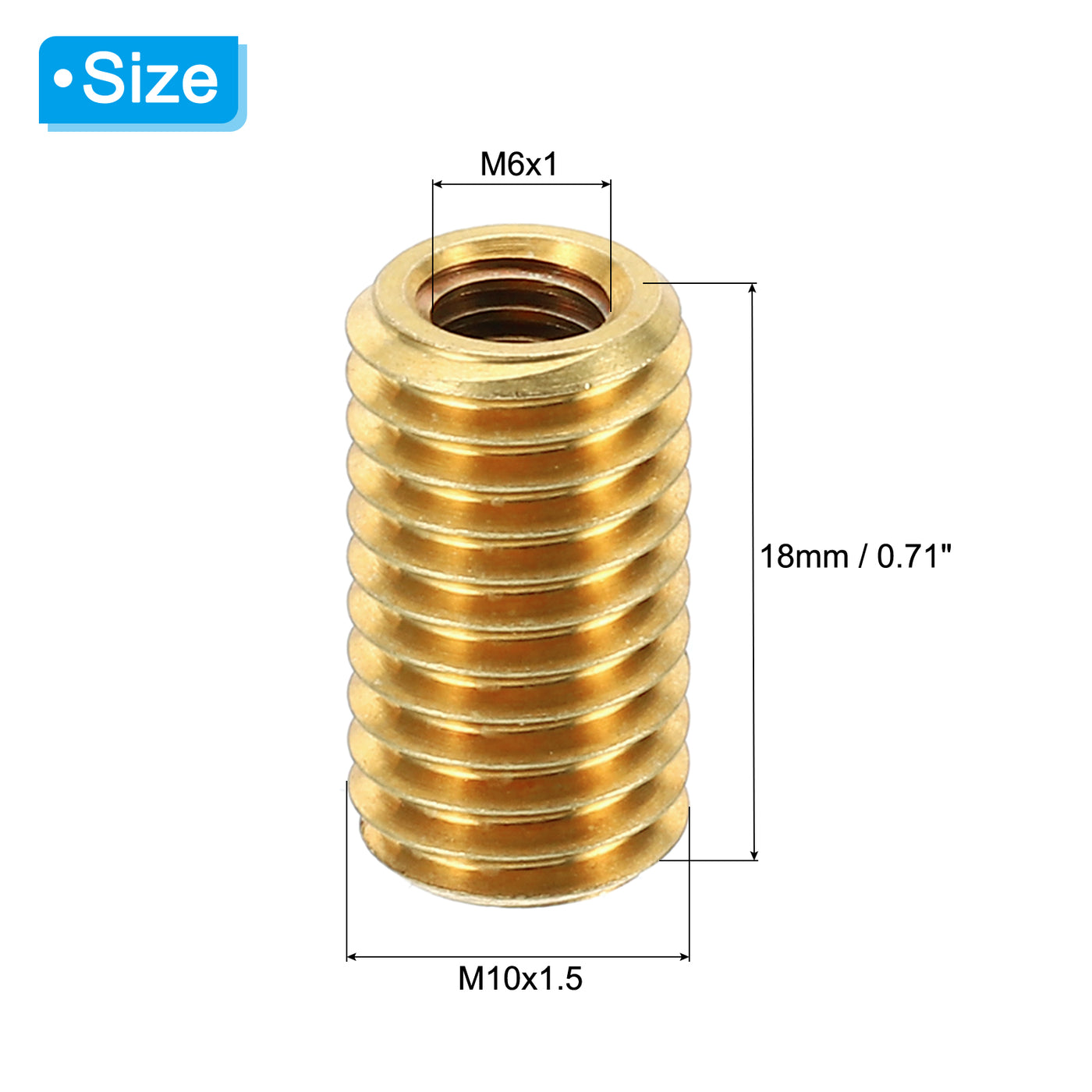 Harfington Messing Gewindeeinsatzmutter, 10 Stück M10x1,5 männlich auf M6x1 weiblich Gewindemuffe Reduziermutter Adapter Reduzierschraubenhülse 18mm