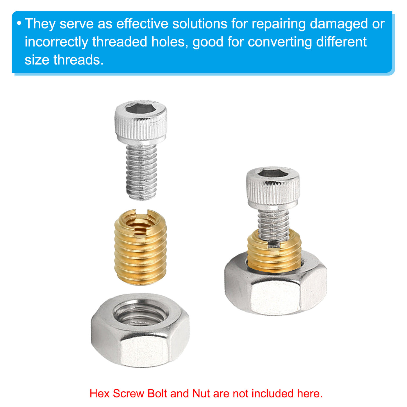 Harfington Messing Gewindeeinsatzmutter, 10 Stück M10x1,5 männlich auf M6x1 weiblich Gewindemuffe Reduziermutter Adapter Reduzierschraubenhülse 18mm