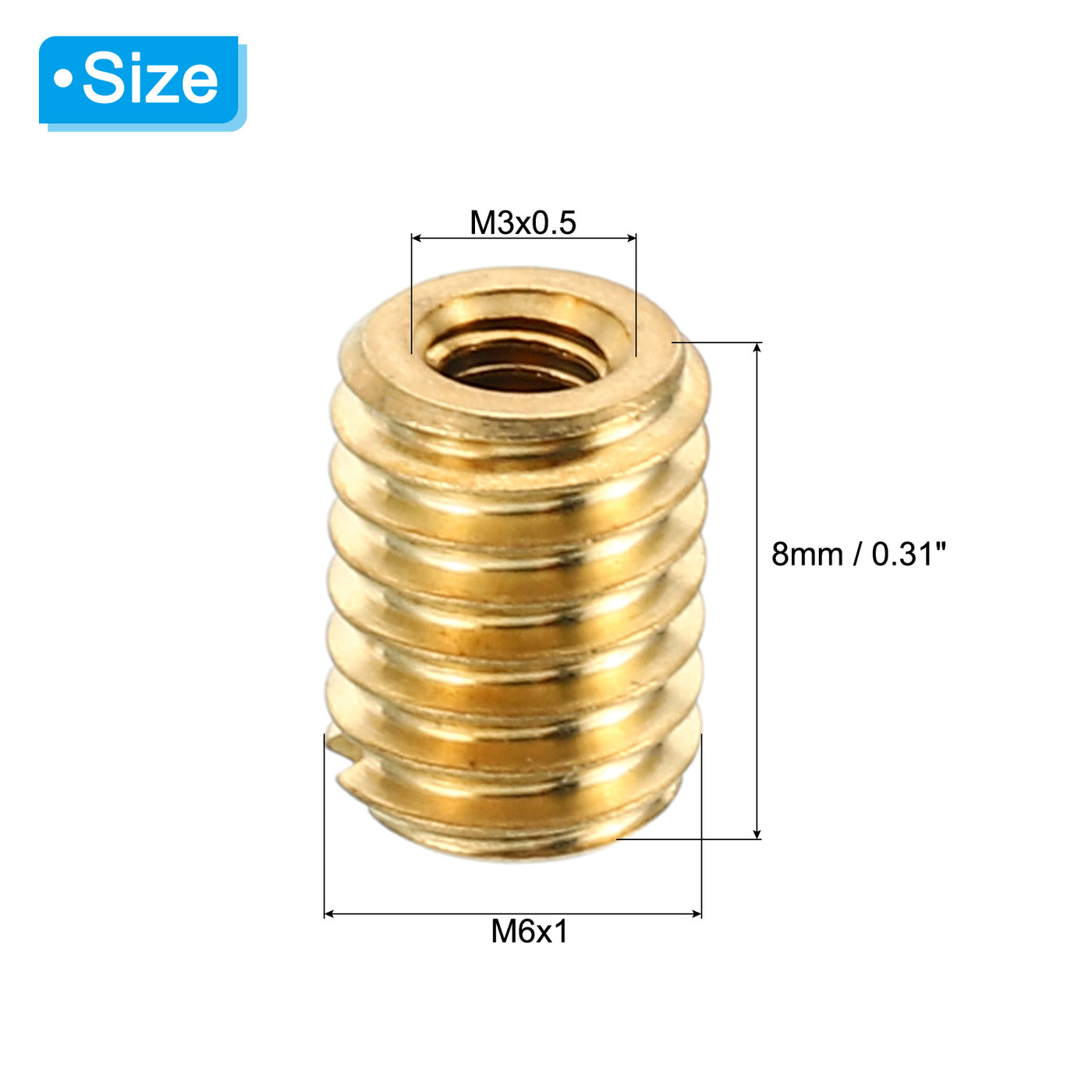 Harfington Brass Threaded Repair Insert Nut, 5 Pcs M6x1 Male to M3x0.5 Female Thread Sleeve Inserts Reducing Nut Adapter Reducer Screw Sleeves 8mm