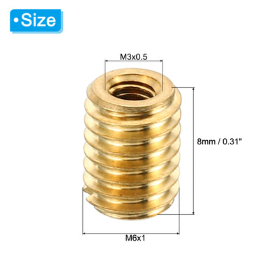 Harfington Brass Threaded Repair Insert Nut, 10 Pcs M6x1 Male to M3x0.5 Female Thread Sleeve Inserts Reducing Nut Adapter Reducer Screw Sleeves 8mm