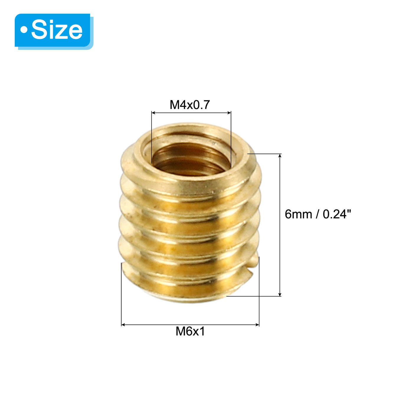 Harfington Messing Gewindeeinsatzmutter, 10 Stück M6x1 männlich zu M4x0.7 weiblich Gewindemuffe Reduziermutter Adapter Reduzierschraubenhülsen 6mm