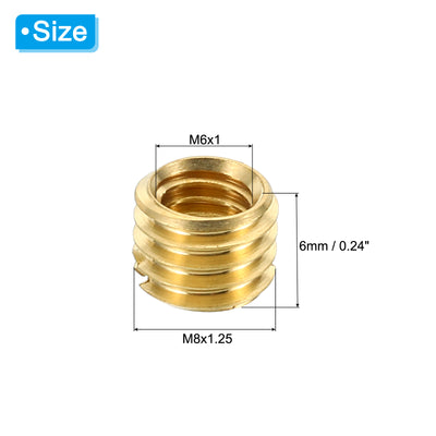 Harfington Brass Threaded Repair Insert Nut, 10 Pcs M8x1.25 Male to M6x1 Female Thread Sleeve Inserts Reducing Nut Adapter Reducer Screw Sleeves 6mm