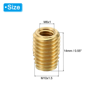 Harfington Brass Threaded Repair Insert Nut, 10 Pcs M10x1.5 Male to M6x1 Female Thread Sleeve Inserts Reducing Nut Adapter Reducer Screw Sleeves 14mm