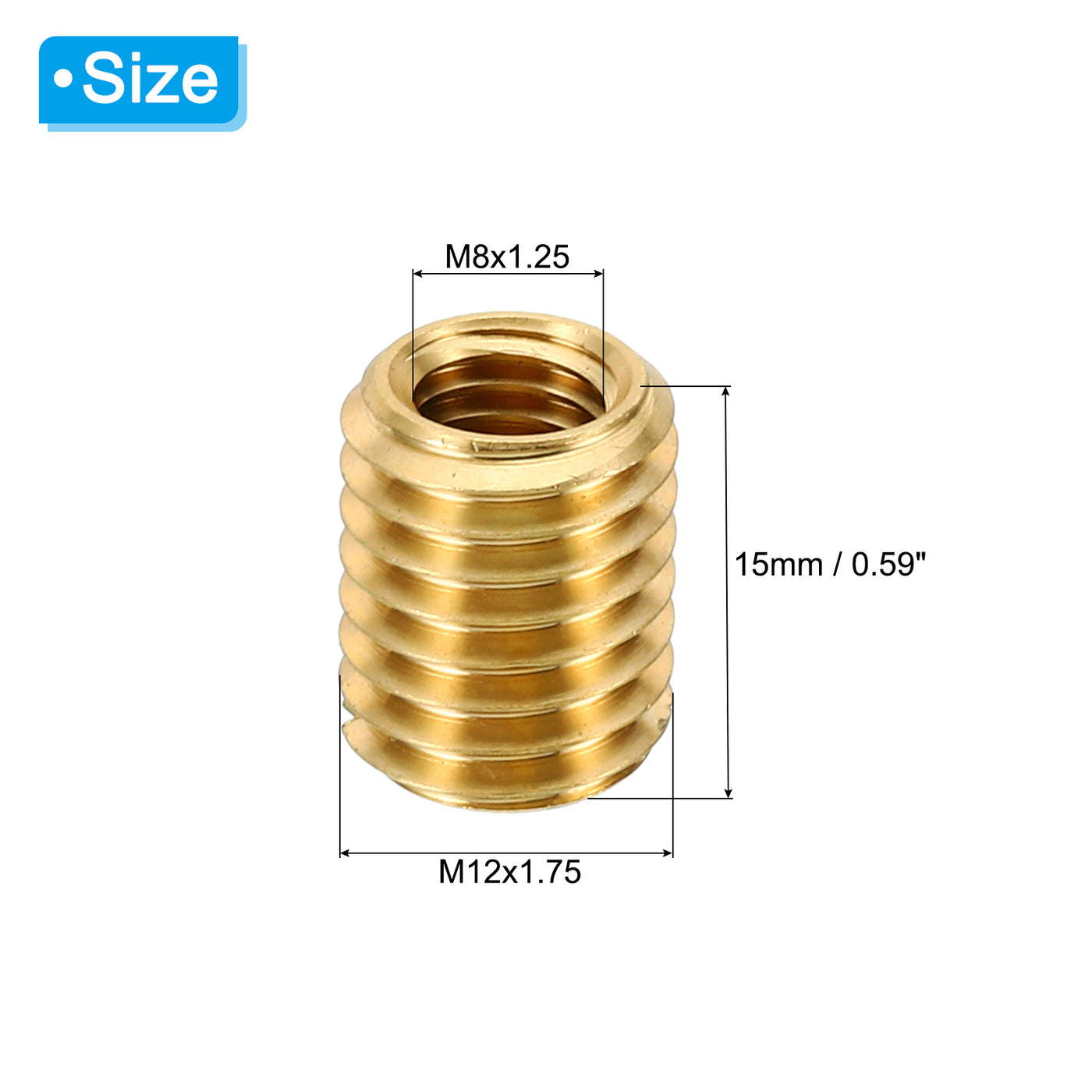 Harfington Messing Gewindeeinsatzmutter, 10 Stück M12x1.75 männlich auf M8x1.25 weiblich Gewindemuffe Reduziermutter Adapter Reduzierschraubenhülse 15mm