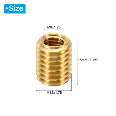 Harfington Messing Gewindeeinsatzmutter, 10 Stück M12x1.75 männlich auf M8x1.25 weiblich Gewindemuffe Reduziermutter Adapter Reduzierschraubenhülse 15mm