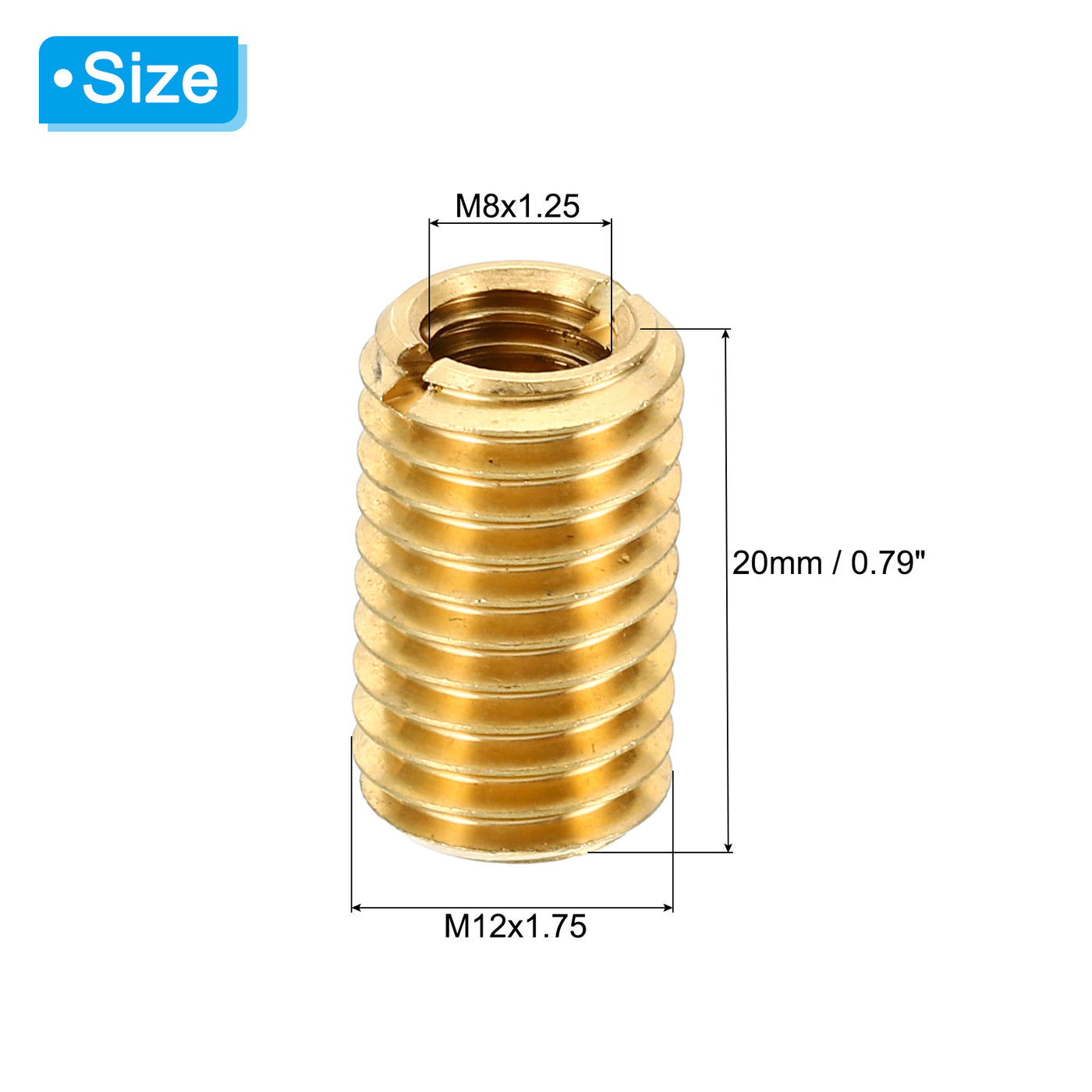 Harfington Messing Gewindeeinsatzmutter, 10 Stück M12x1.75 männlich auf M8x1.25 weiblich Gewindemuffe Reduziermutter Adapter Reduzierschraubenhülse 20mm