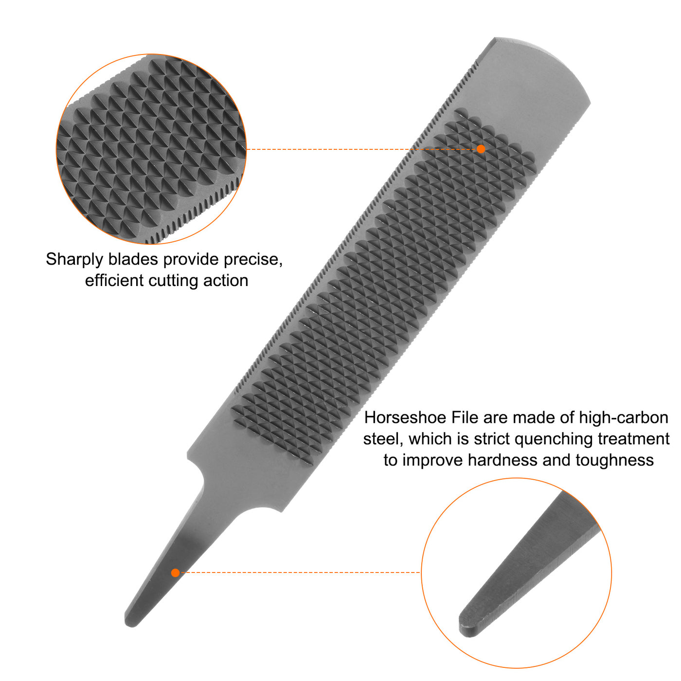 Harfington Horseshoe File 8" High Carbon Steel Coarse Double Cut Flat Hand Rasp File