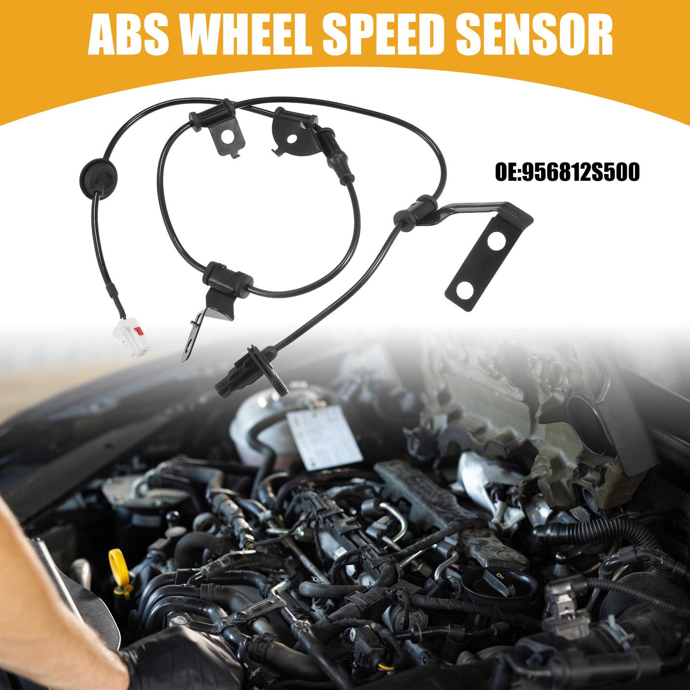 Partuto ABS Sensor No.956812S500 - Car Rear Right ABS Wheel Speed Sensor - for Kia Sportage 2010-2015 ABS Metal Black - 1 Pc