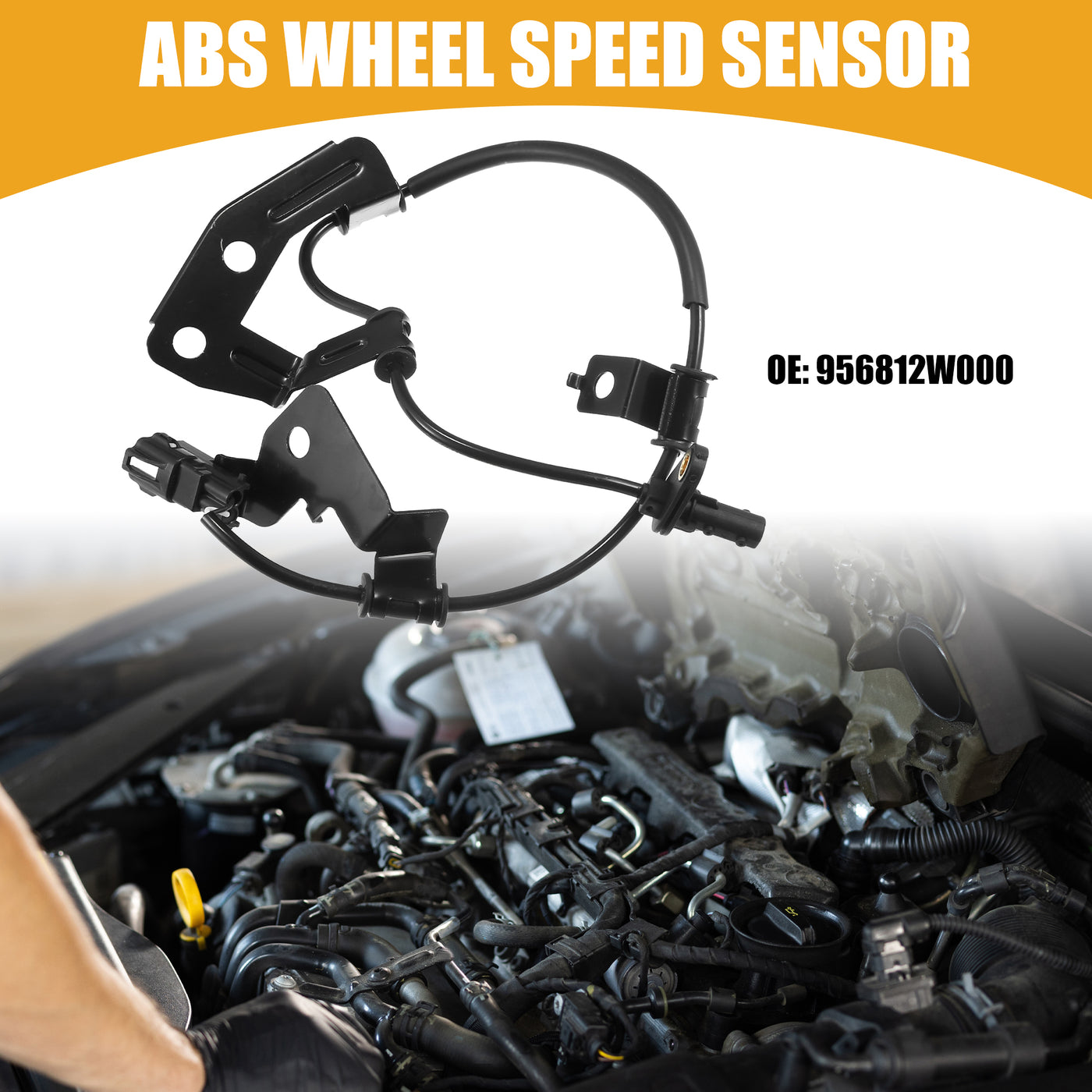 Partuto ABS Sensor No.956812W000 - Car Rear Right ABS Wheel Speed Sensor - for Hyundai Santa Fe Sport 2013-2017 ABS Metal Black - 1 Pc