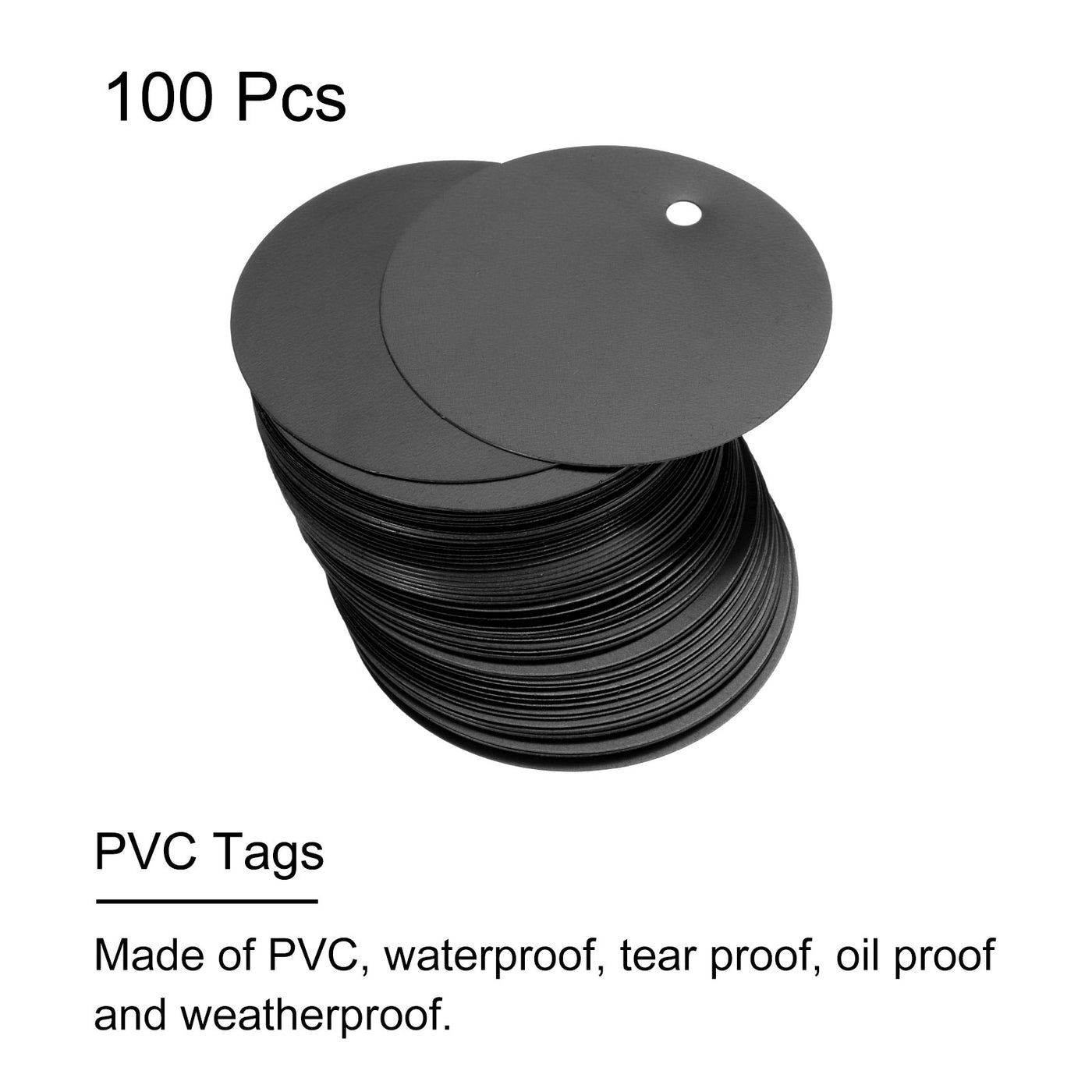 Harfington 100pcs Waterproof Shipping Tags, PVC Metal Eyelet Durable Label Tear Resistant Blank Tag for Product Identification Inventory Car Parts Tag, Black