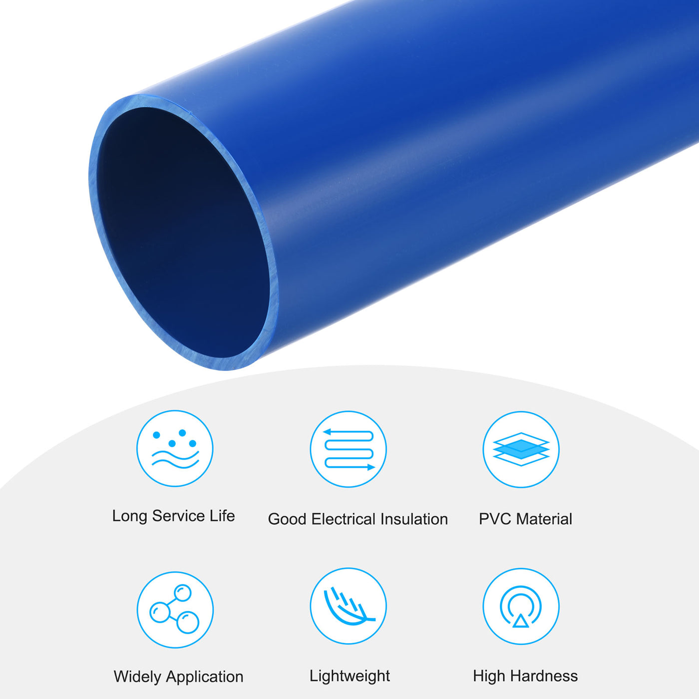 Harfington PVC Rigid Round Pipe 45.2mm ID 50mm(2 Inch) OD 350mm Blue High Impact for Water Pipe Crafts Cable Sleeve