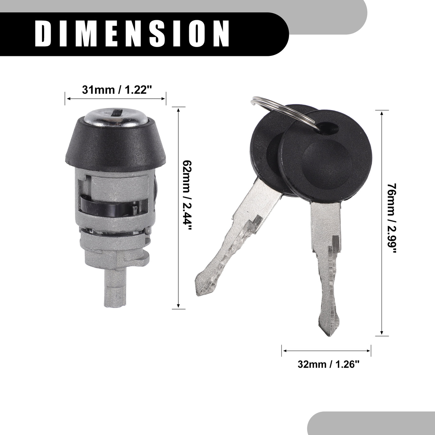 Partuto Ignition Starter Switch Lock Cylinder with Keys No.211905855C - for Volkswagen T2 Transporter Bus 1971-1979 Metal Silver Tone - 1 Set