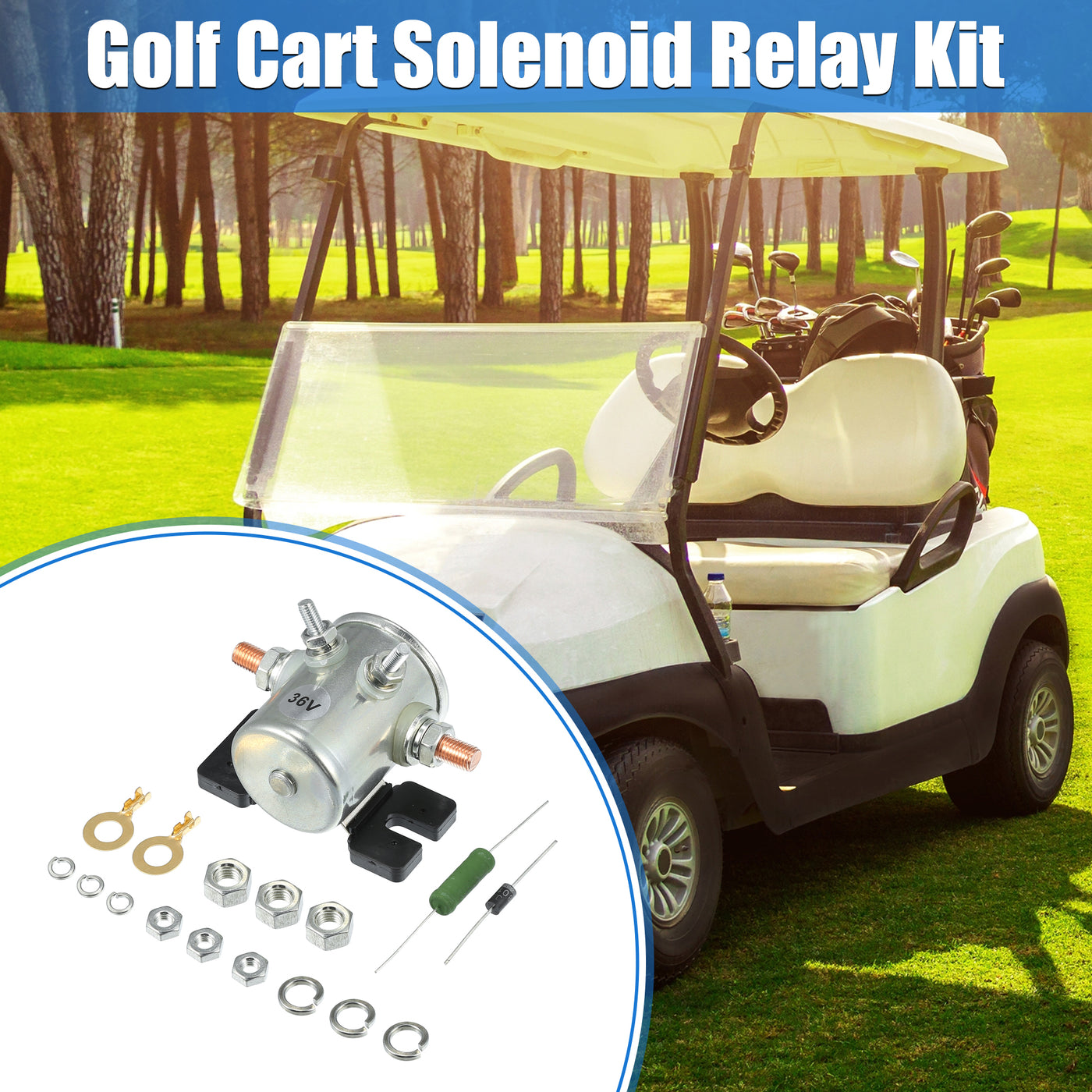 VekAuto 1 Set Golf Cart Solenoid Compatible for EZGO Electric Golf Cart, Durable Metal Silver Tone