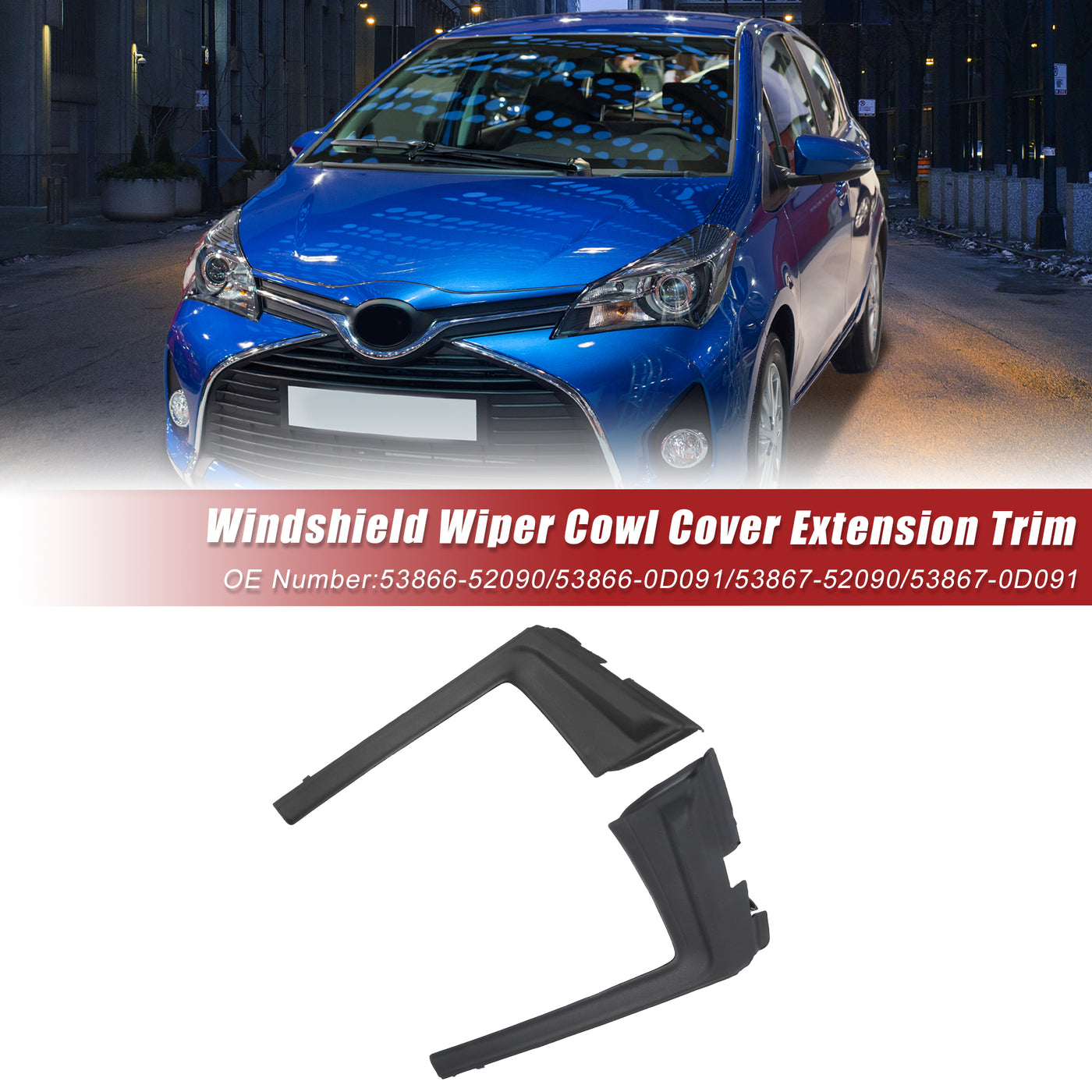 ACROPIX Front Windshield Wiper Cowl Cover Extension Trim Wiper Cowling Rubber Panel Fit for Toyota Yaris 2012-2014 No.53866-52090/53867-52090 - Pack of 2