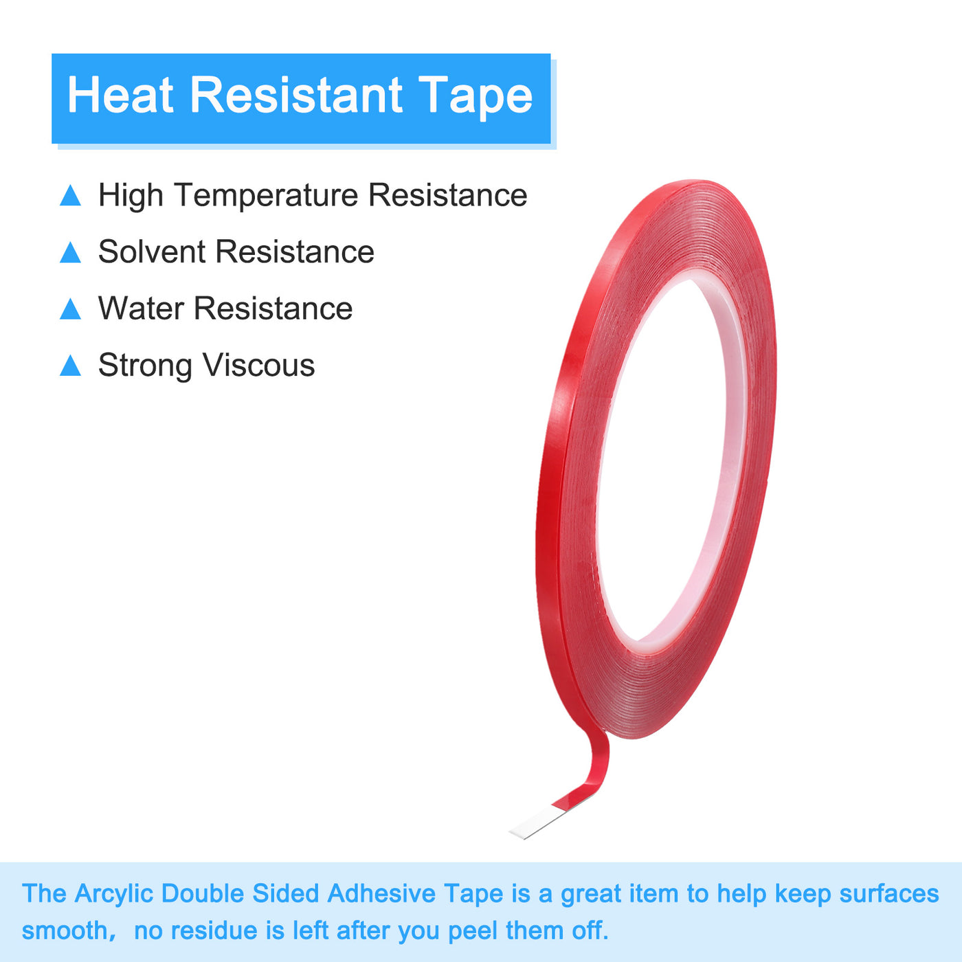 Harfington Heat Resistant Tape, 32.8ft x 0.12 Inch Adhesive Tape 0.5mm Thick Red 5Pcs