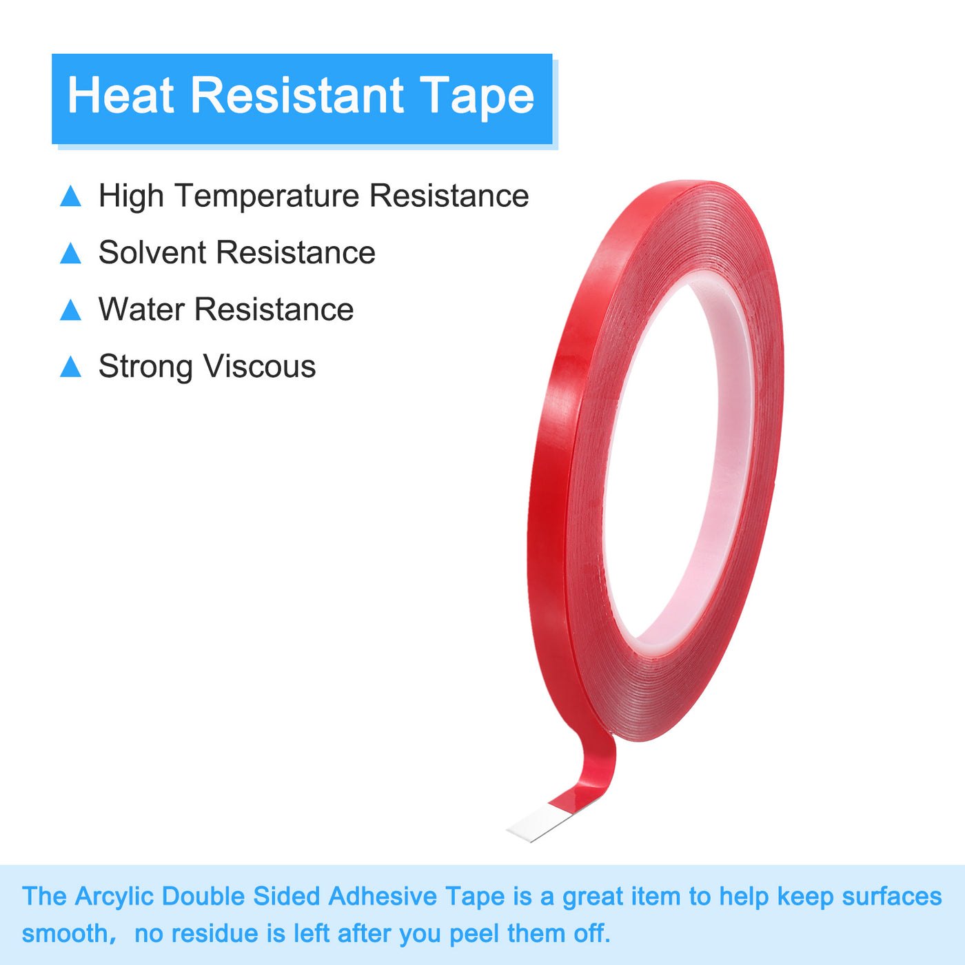 Harfington Heat Resistant Tape, 32.8ft x 0.16 Inch Adhesive Tape 0.5mm Thick Red 5Pcs