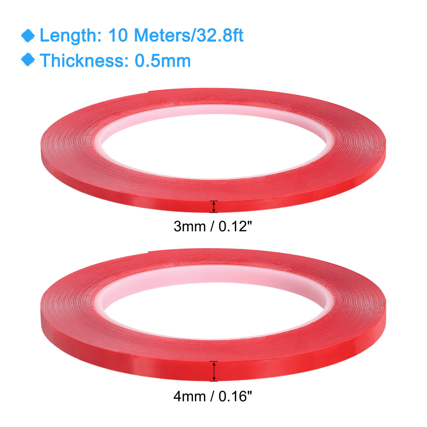 Harfington Heat Resistant Tape, 32.8ft 0.12 0.16 Inch Adhesive Tape 0.5mm Thick Red 2Pcs