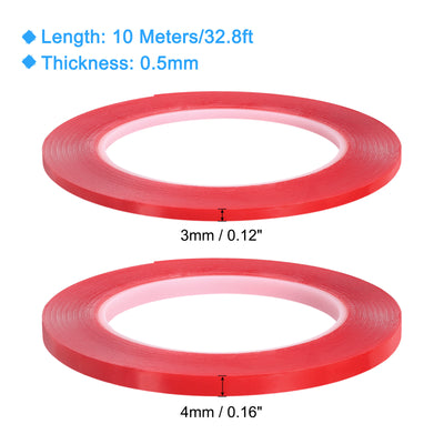 Harfington Heat Resistant Tape, 32.8ft 0.12 0.16 Inch Adhesive Tape 0.5mm Thick Red 2Pcs