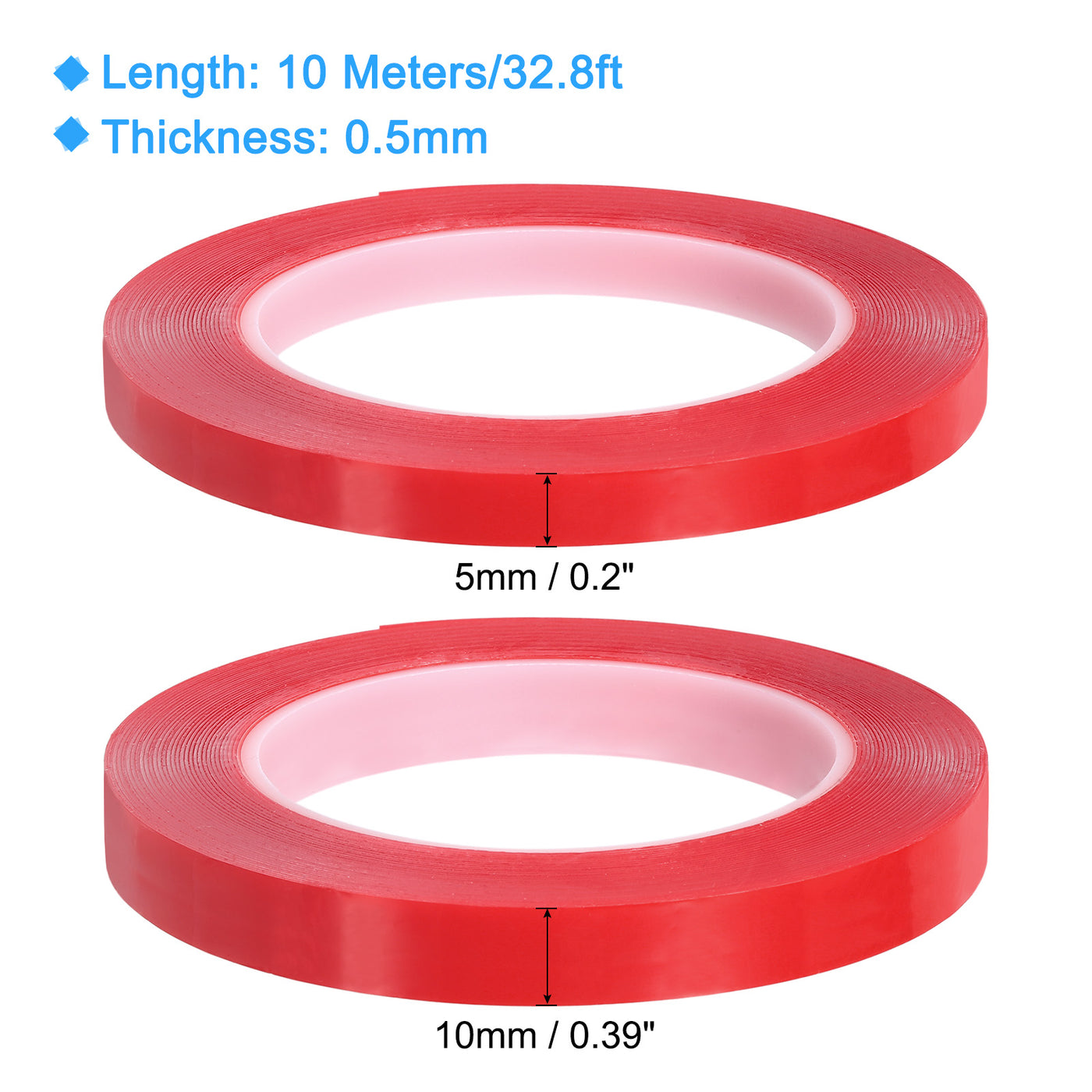 Harfington Heat Resistant Tape, 32.8ft 0.2 0.39 Inch Adhesive Tape 0.5mm Thick Red 2Pcs