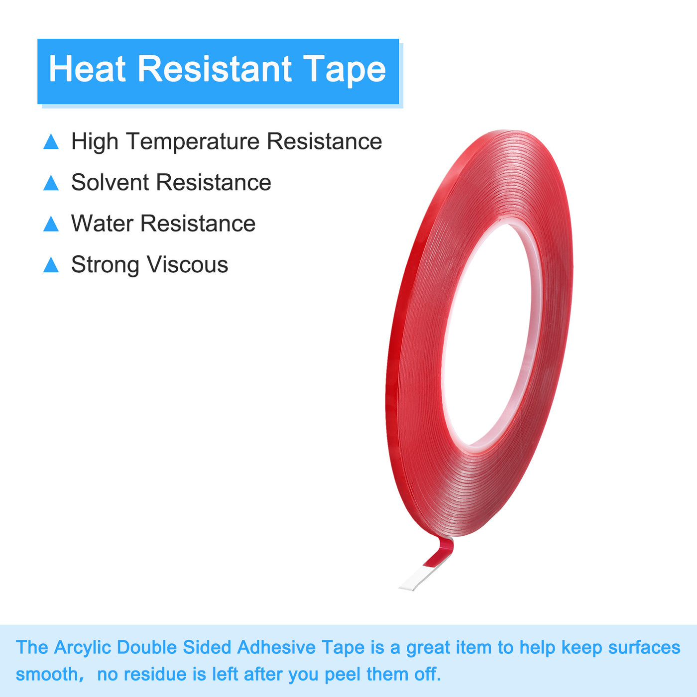 Harfington Heat Resistant Tape, 32.8ft x 0.2 Inch Adhesive Tape 1mm Thick Red 5Pcs