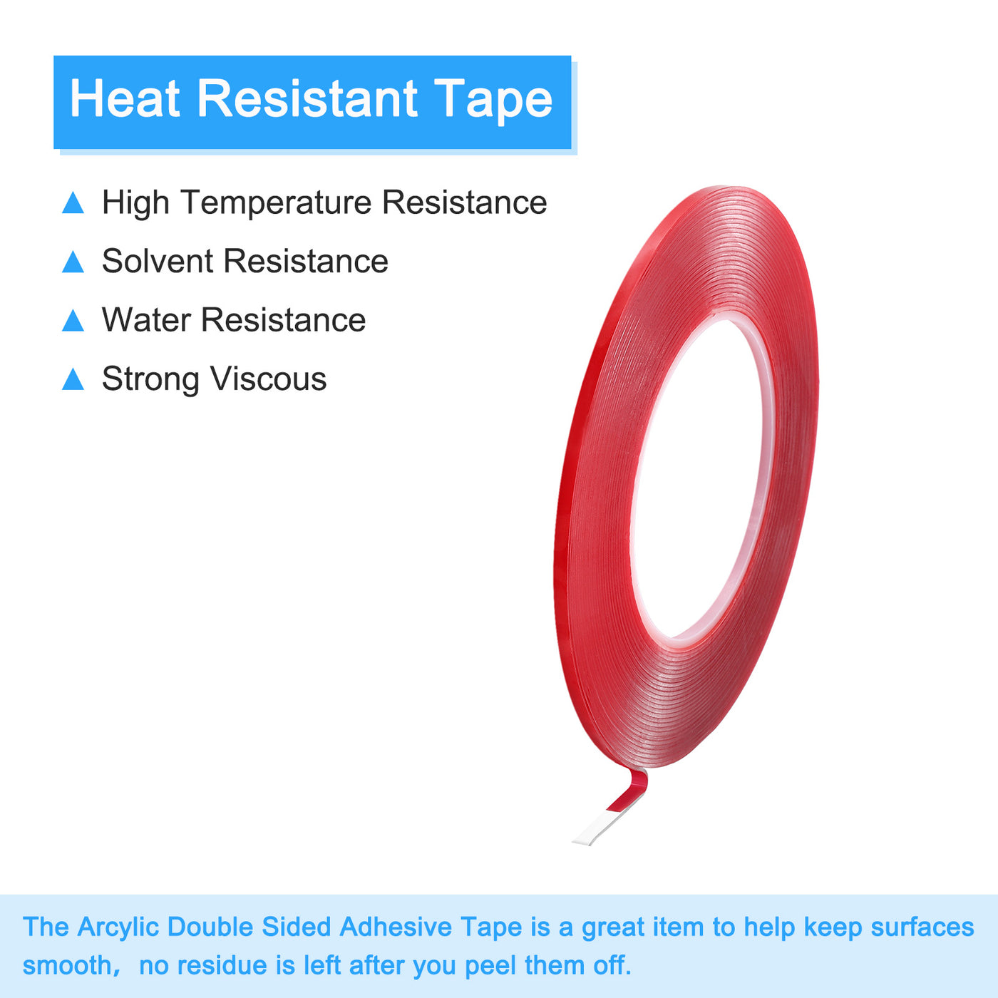 Harfington Heat Resistant Tape, 32.8ft 0.08 0.12 Inch Adhesive Tape 1mm Thick Red 2Pcs