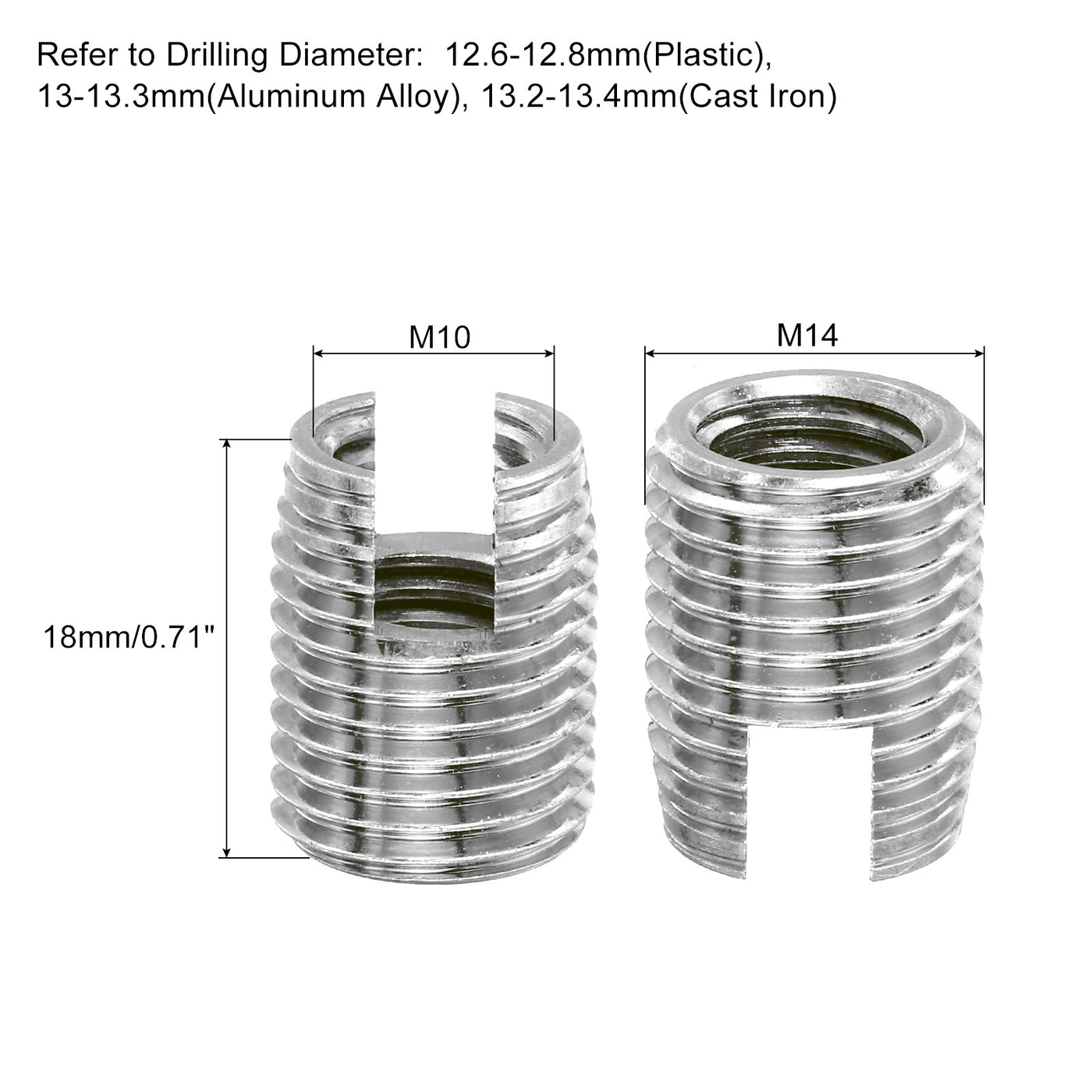 uxcell Uxcell Self Tapping Threaded Inserts, 5pcs Inner M10 M14x18 303 Stainless Steel Nuts