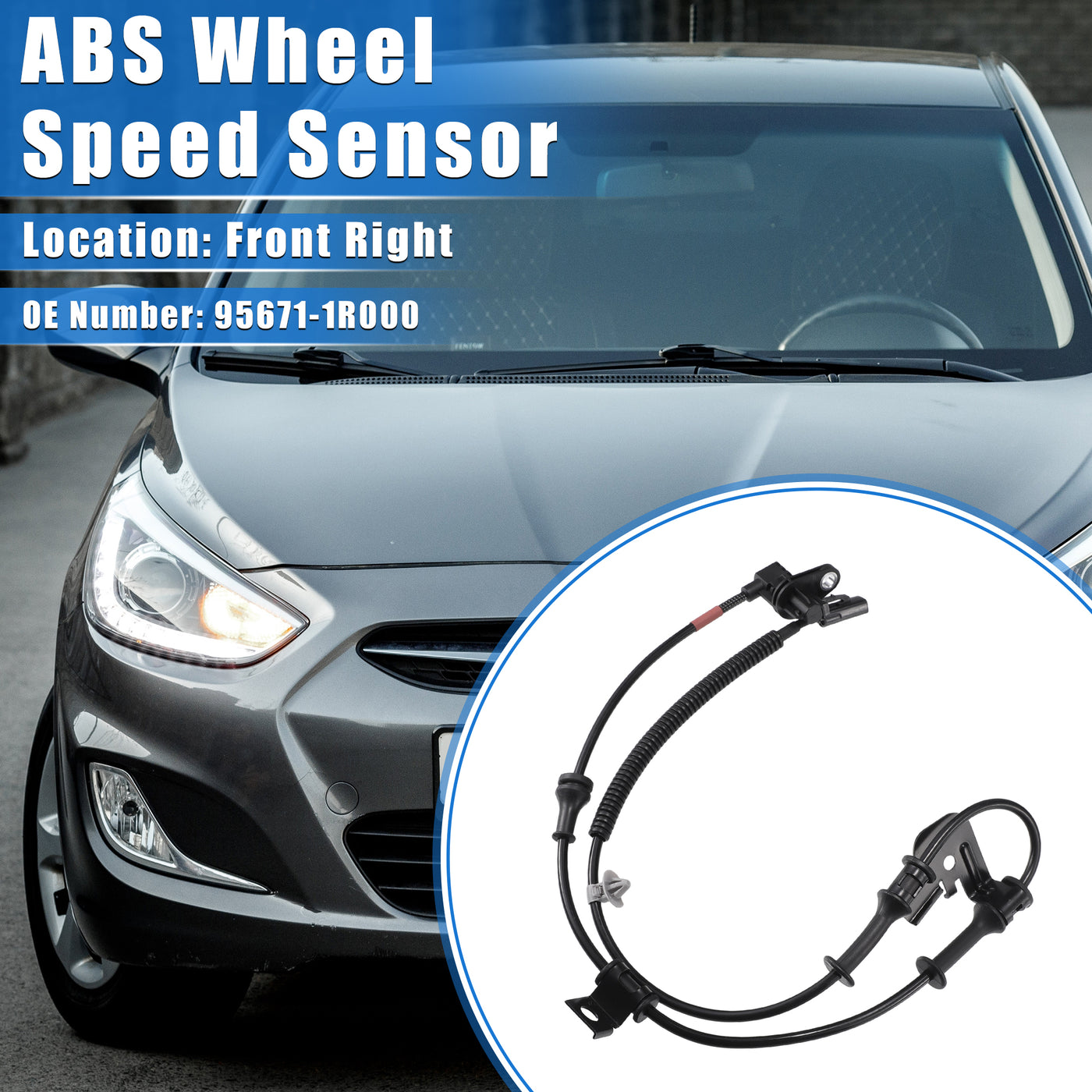 VekAuto ABS Wheel Speed Sensor Compatible for Hyundai Accent 2012-2017 L4 1.6L, Custom Plastic Black Front Right Passenger Side No.95671-1R000