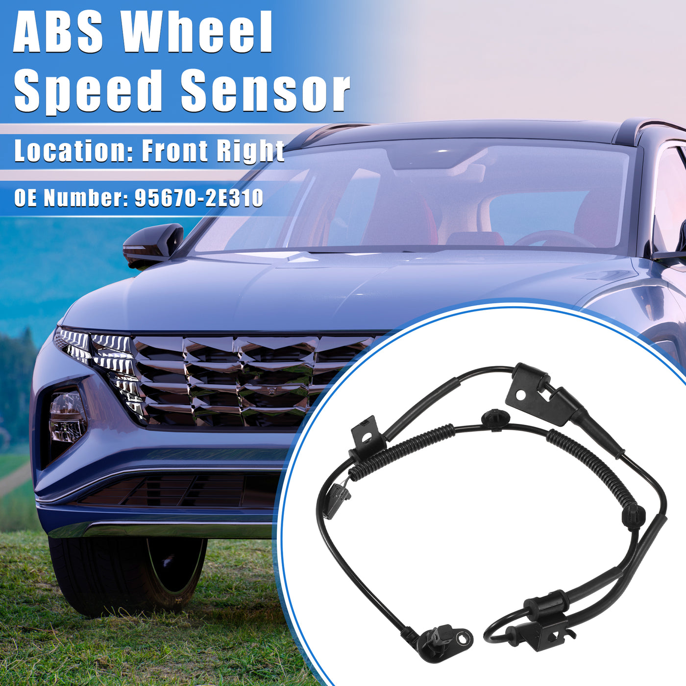 VekAuto ABS Wheel Speed Sensor Compatible for Hyundai Tucson 2005-2009 2.0L 2.7L, Custom Plastic Black Front Right Passenger Side No.95670-2E310