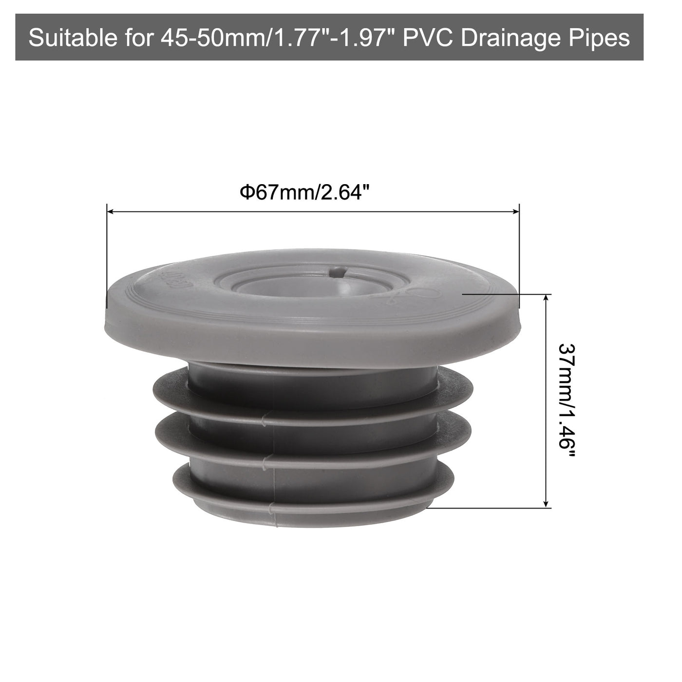 uxcell Uxcell Drain Pipe Seal Ring with Plug for 45-50mm PVC Drainage Pipes, Grey