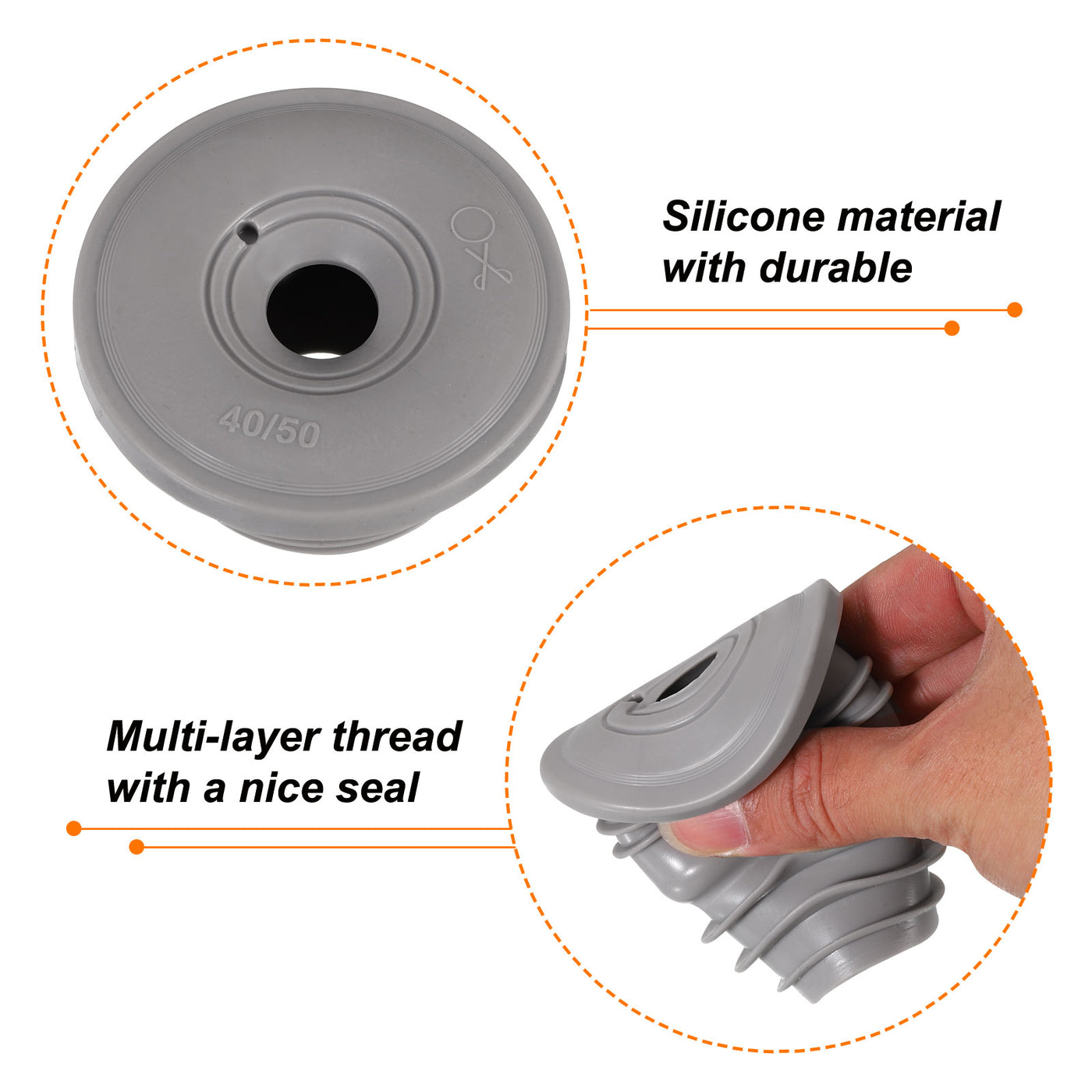 uxcell Uxcell Drain Pipe Seal Ring with Plug for 45-50mm PVC Drainage Pipes, Grey