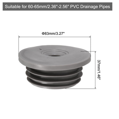 Harfington Uxcell Drain Pipe Seal Ring with Plug for 60-65mm PVC Drainage Pipes, Grey