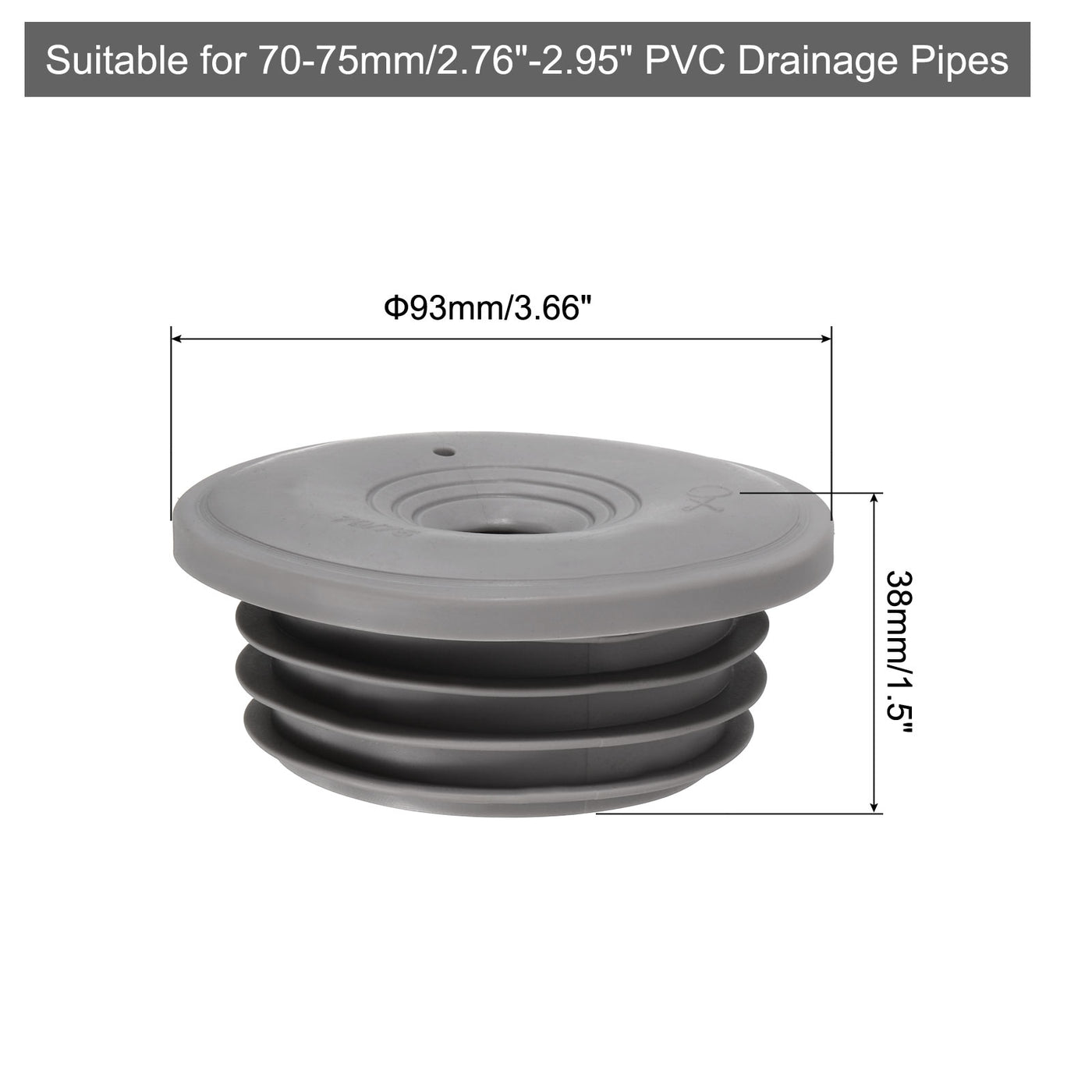 uxcell Uxcell Drain Pipe Seal Ring with Plug for 70-75mm PVC Drainage Pipes, Grey