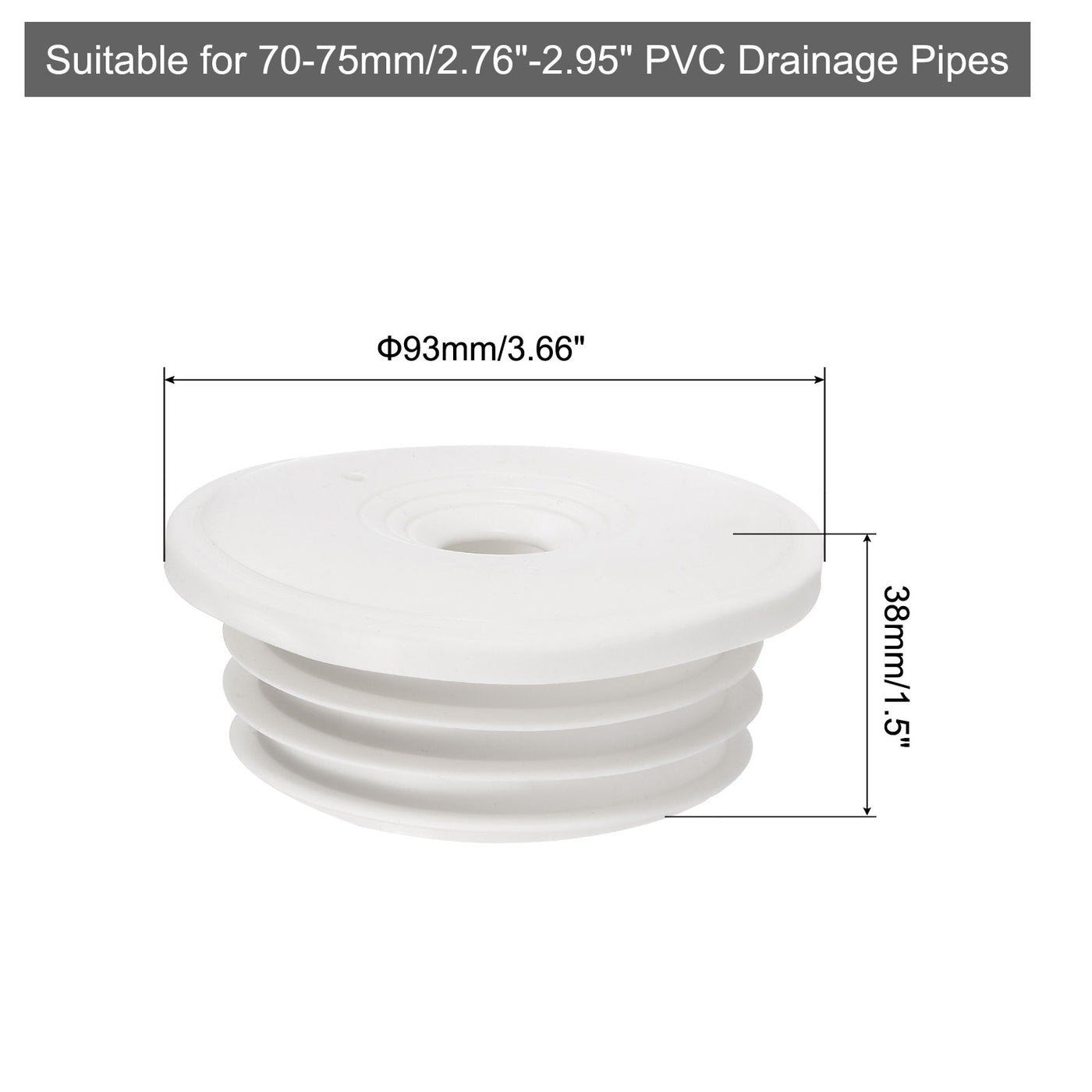 uxcell Uxcell Drain Pipe Seal Ring with Plug for 70-75mm PVC Drainage Pipes, White