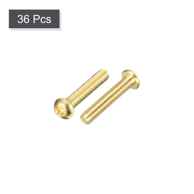 Harfington Uxcell Brass Machine Screws, M3x16mm Phillips Pan Head Fastener Bolts for Furniture, Office Equipment, Electronics 36Pcs