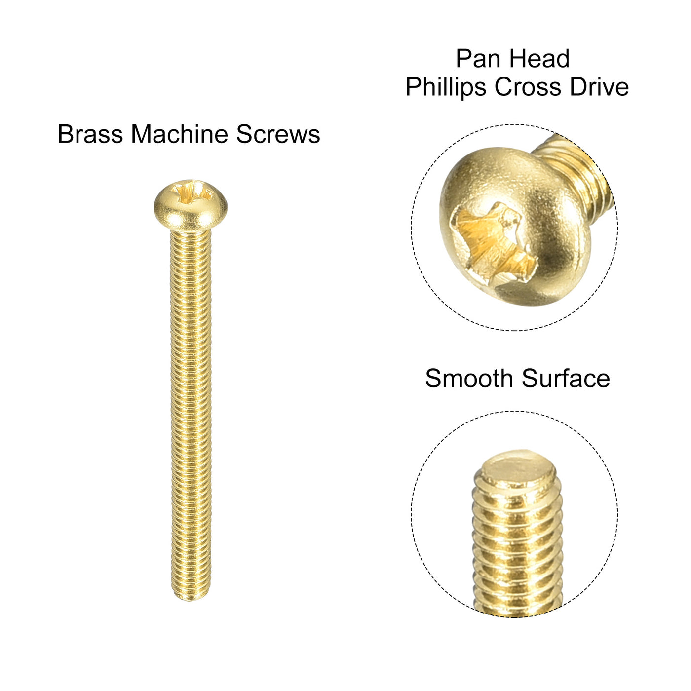 uxcell Uxcell Brass Machine Screws, M3x30mm Phillips Pan Head Fastener Bolts for Furniture, Office Equipment, Electronics 36Pcs