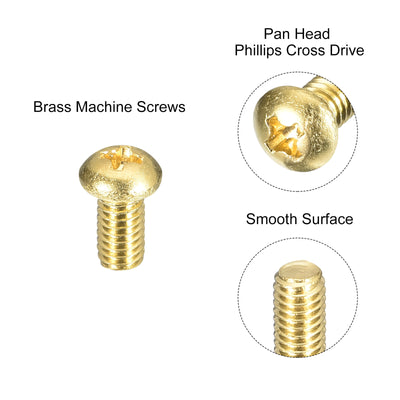 Harfington Uxcell Brass Machine Screws, M4x6mm Phillips Pan Head Fastener Bolts for Furniture, Office Equipment, Electronics 36Pcs