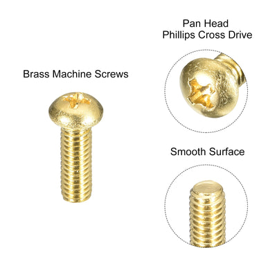 Harfington Uxcell Brass Machine Screws, M4x12mm Phillips Pan Head Fastener Bolts for Furniture, Office Equipment, Electronics 36Pcs