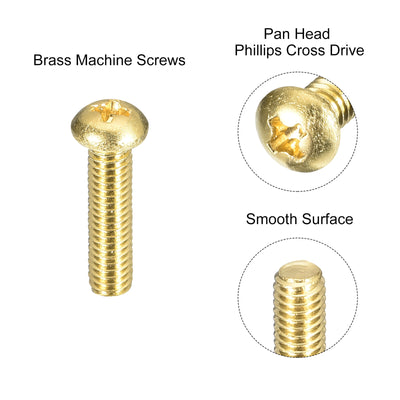 Harfington Uxcell Brass Machine Screws, M4x16mm Phillips Pan Head Fastener Bolts for Furniture, Office Equipment, Electronics 36Pcs