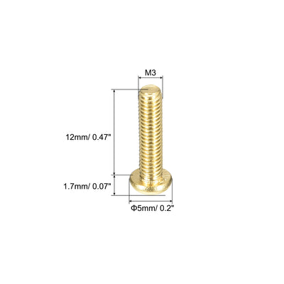 Harfington Uxcell Brass Machine Screws, M3x12mm Phillips Pan Head Fastener Bolts for Furniture, Office Equipment, Electronics 12Pcs