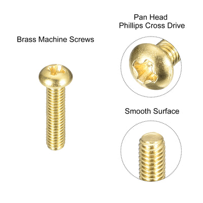 Harfington Uxcell Brass Machine Screws, M3x12mm Phillips Pan Head Fastener Bolts for Furniture, Office Equipment, Electronics 12Pcs