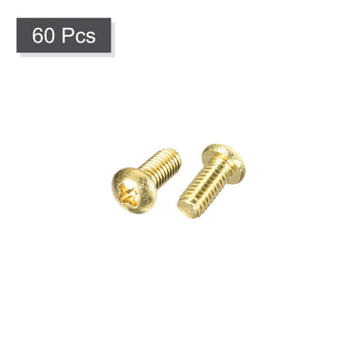 Harfington Uxcell Brass Machine Screws, M4x8mm Phillips Pan Head Fastener Bolts for Furniture, Office Equipment, Electronics 60Pcs