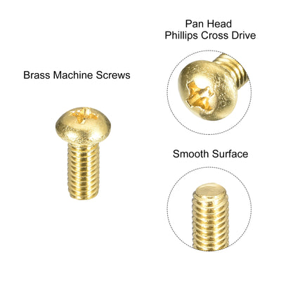 Harfington Uxcell Brass Machine Screws, M4x8mm Phillips Pan Head Fastener Bolts for Furniture, Office Equipment, Electronics 60Pcs