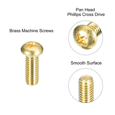 Harfington Uxcell Brass Machine Screws, M4x10mm Phillips Pan Head Fastener Bolts for Furniture, Office Equipment, Electronics 60Pcs